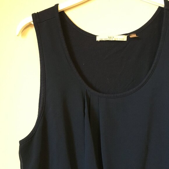 Dex Dark Navy Blue Chiffon Super Pleat Art Deco Two Layer Tank - Picture 2 of 13